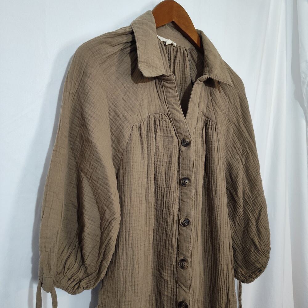 Easel Dress Size S 100% Cotton Brown Lagenlook Cottagecore Boho Peasant Comfy